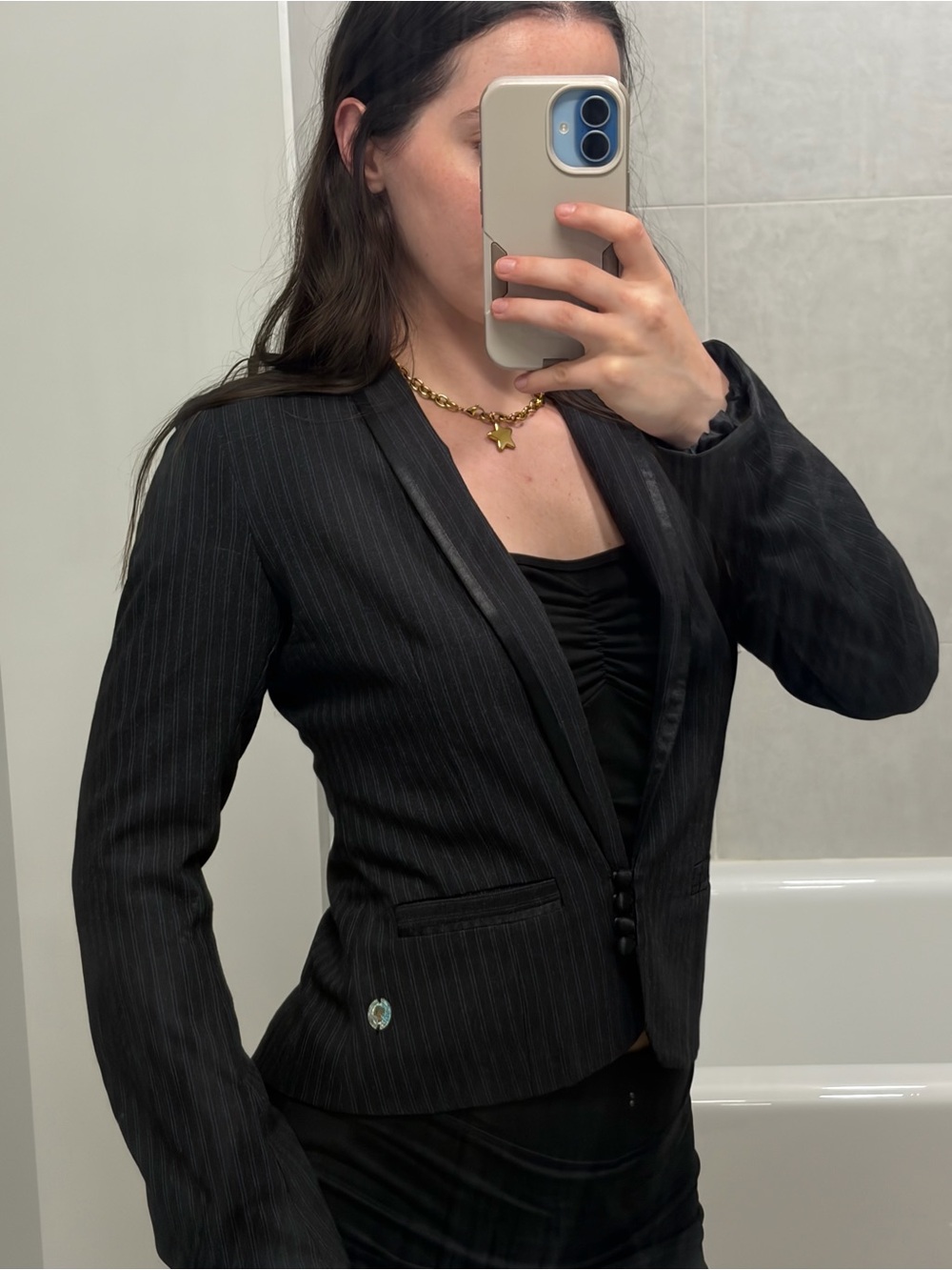 Diesel rare vintage Women's wool Black Pinstripe cropped Blazer